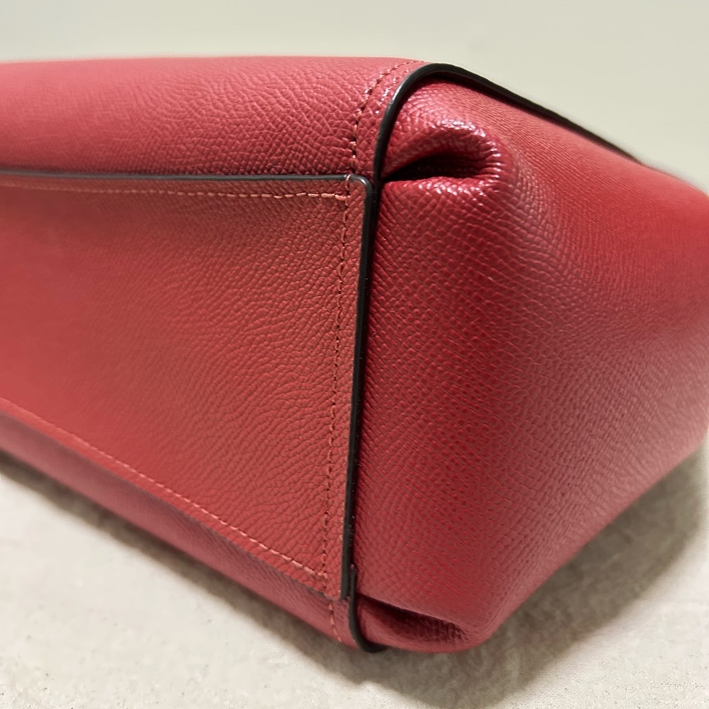COACH Brooke Crossgrain Leather Carryall Satchel in Dark Red w/Silk Coach Twilly - Picture 10 of 13